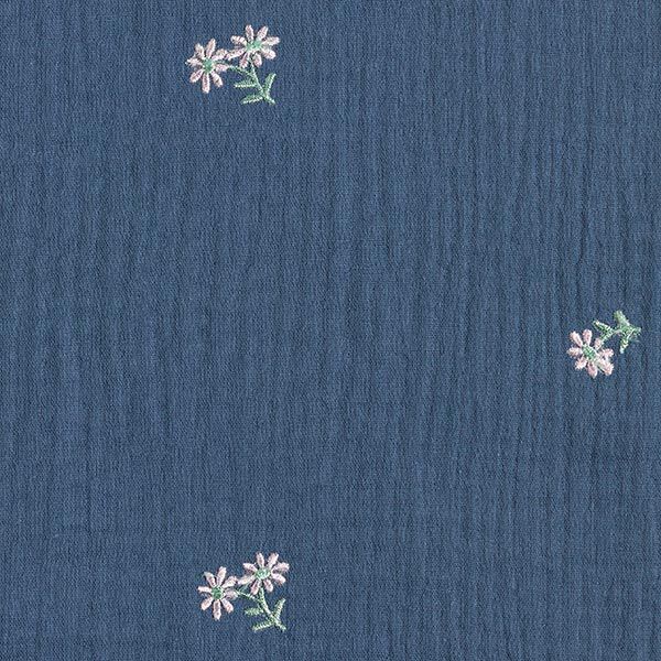 Mousseline/dubbel gehaakte stoffen opgestikte bloemen – jeansblauw, image number 6