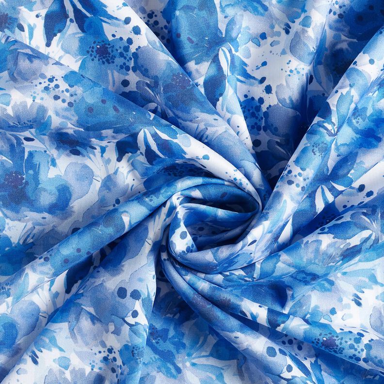 Viscosestof Bloemen met kleurspatten – koningsblauw/wit, image number 3