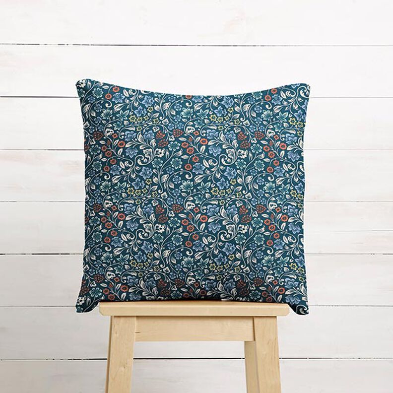 Katoenen stof Cretonne Bloemenranken – petroleum/licht taupe, image number 6