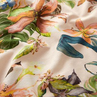 Viscosejersey tropische bloemen – roos, 