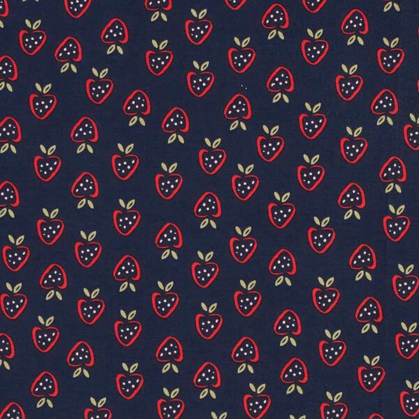 Katoenjersey Gestileerde aardbeien – marineblauw/vuurrood, image number 1