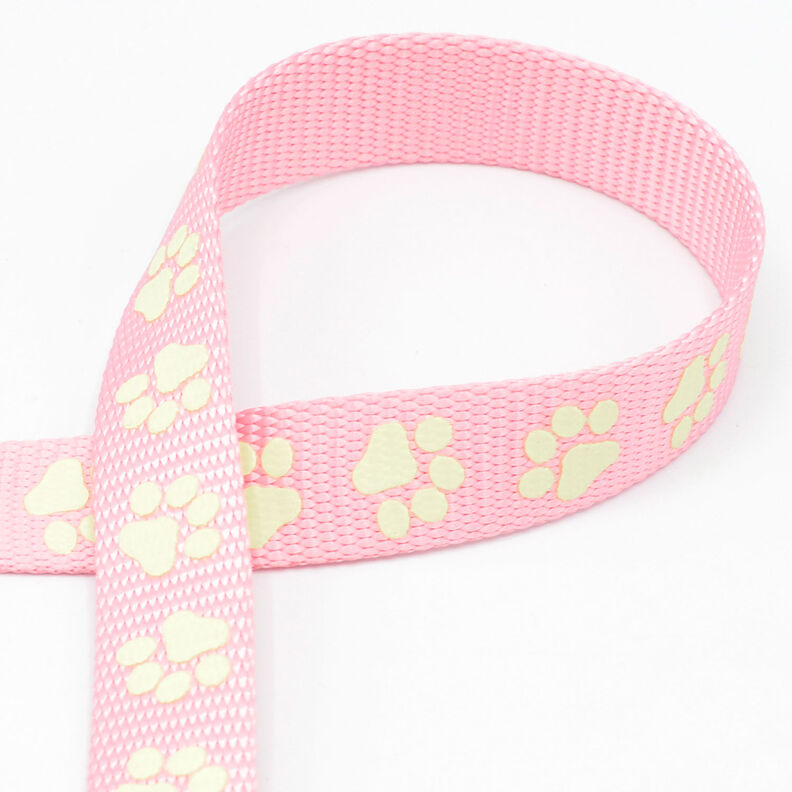 Reflecterende geweven tape Hondenriem Pootjes [20 mm] – roze,  image number 1
