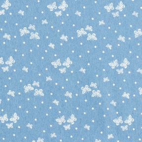 Chambray Stippen en vlinders – lichtblauw/ecru, 