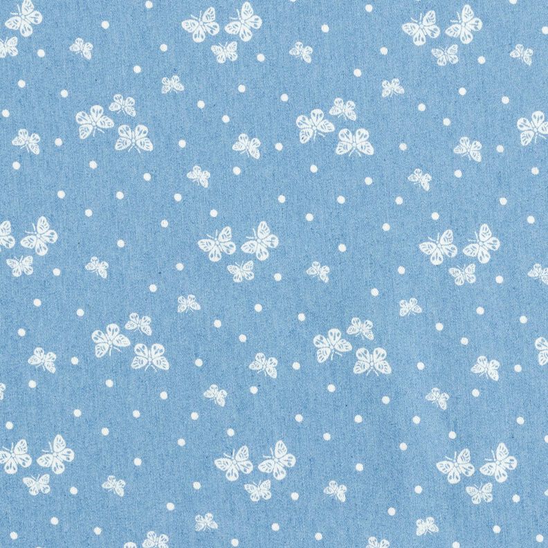 Chambray Stippen en vlinders – lichtblauw/ecru,  image number 1
