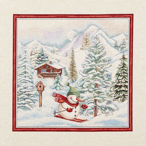 Decopaneel Gobelin Sneeuwman – karmijnrood/lichtbeige, 