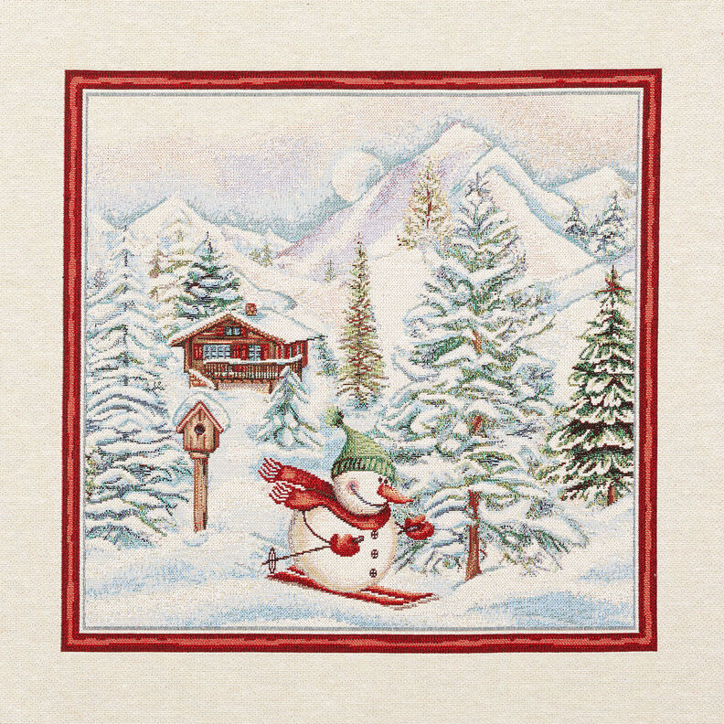 Decopaneel Gobelin Sneeuwman – karmijnrood/lichtbeige, image number 1