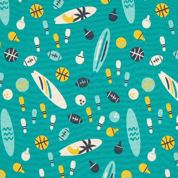 French Terry sommersweat retro zomer | PETIT CITRON – petroleum, image number 1