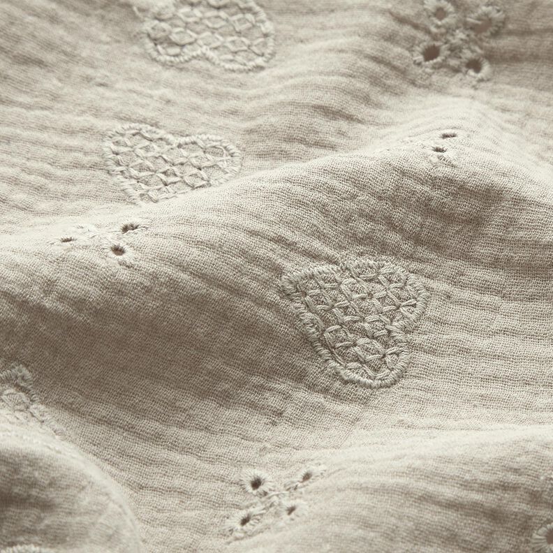 Mousseline/dubbel gehaakte stoffen Los borduursel Harten – zijdegrijs,  image number 2