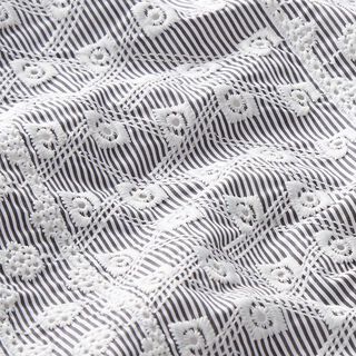 Katoen-mix verticale strepen & los borduursel – zwart/wit, 
