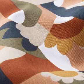 Decostof Half panama abstracte retrobloemen – wit/koper, 