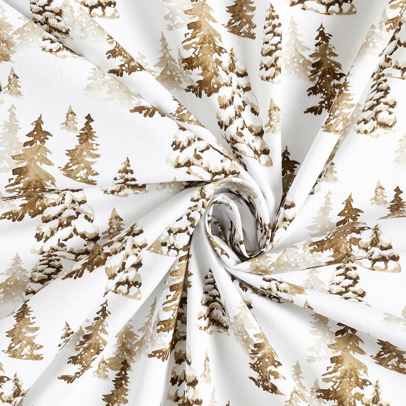 Katoenen stof Popeline met sneeuw bedekte sparrenbomen – wit/reekalf, image number 3