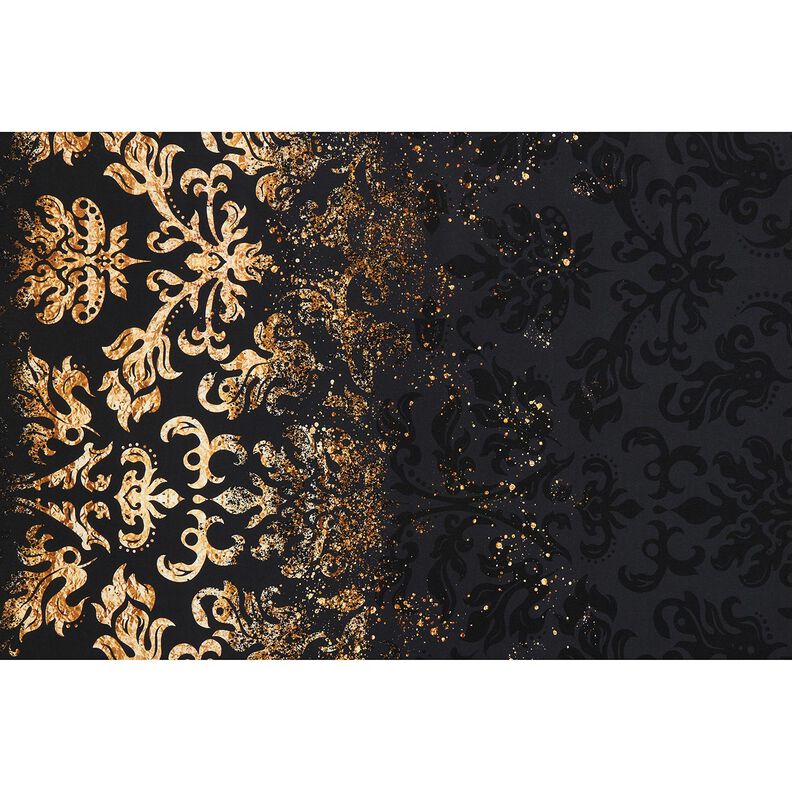 French Terry sommersweat Stof voor rand gouden ornamenten | Glitzerpüppi – zwart/oud goud,  image number 8