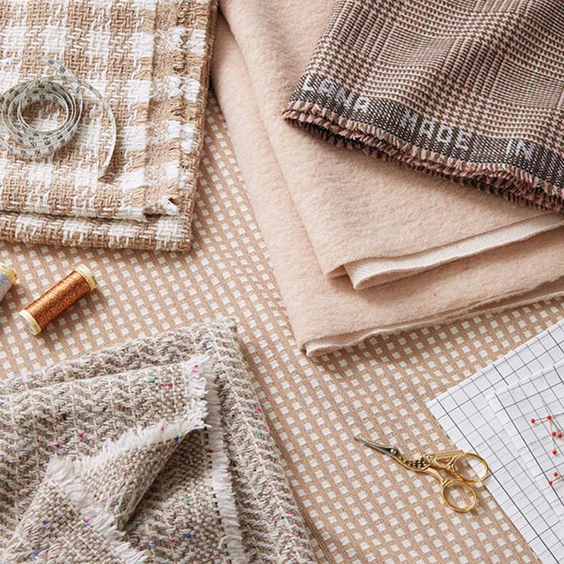 Jacquard jersey viscosemix vakjes – beige/wit,  image number 5