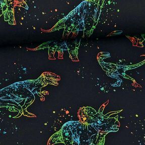 Katoenjersey Dino contouren | Glitzerpüppi – zwart/kleurenmix, 