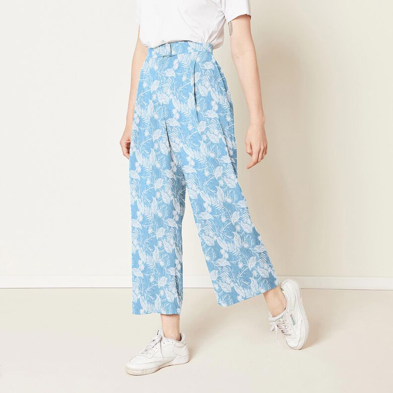 Katoenen chambray palmbomen – lichtblauw/ivoor,  image number 5
