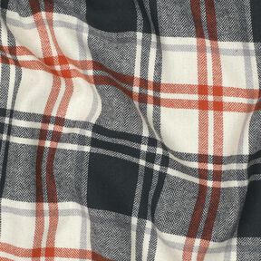 Katoenflanel Geruit met visgraatpatroon – zwart blauw/creme, 