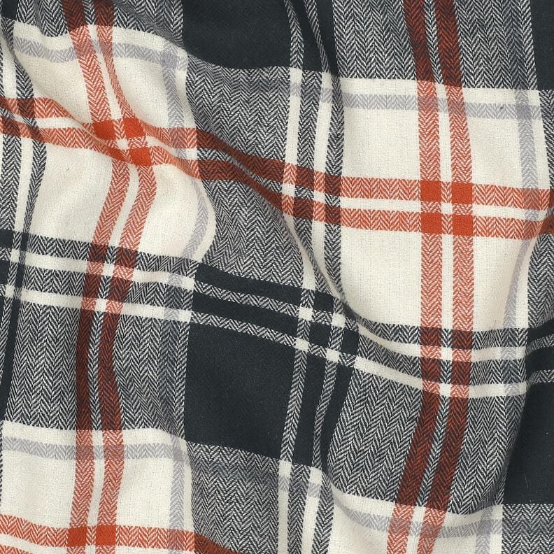 Katoenflanel Geruit met visgraatpatroon – zwart blauw/creme, image number 2