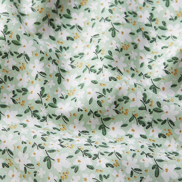 Biologisch katoenpopeline delicate bloemen – licht mint, image number 2