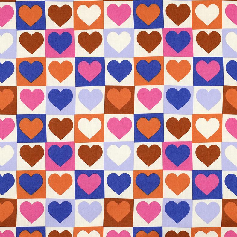 Katoenpopeline Diamanten harten | Poppy Fabrics – ivoor/koningsblauw,  image number 1