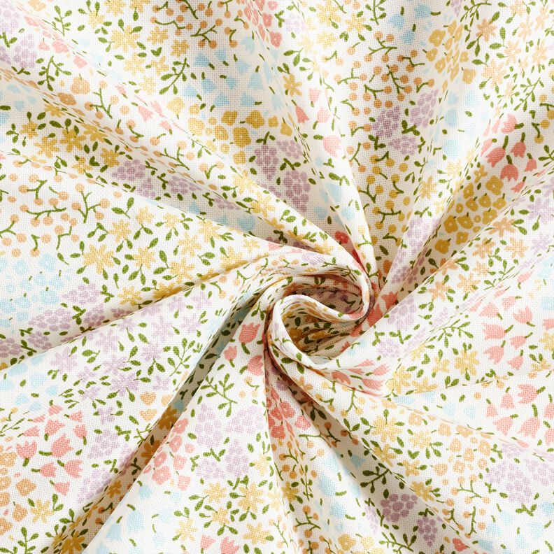 Decostof Half panama kleurrijke minibloemen – ivoor/roze,  image number 3