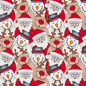French Terry sommersweat Rendieren, Kerstman en sneeuwman – ecru, 