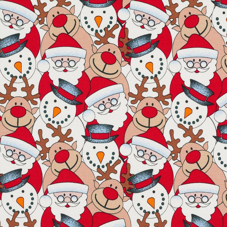 French Terry sommersweat Rendieren, Kerstman en sneeuwman – ecru, image number 1