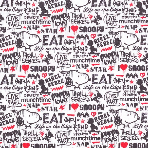 Katoenpopeline licentiestof Snoopy graffiti | Peanuts ™ – wit,  image number 1
