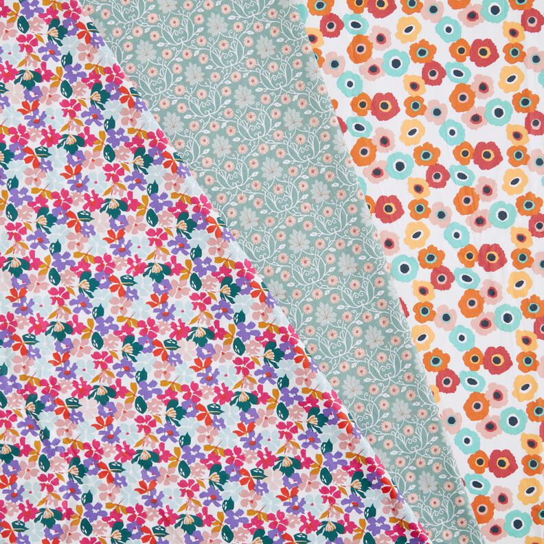 Gecoate katoen Pastelkleurige bloemen – wit/lila,  image number 6