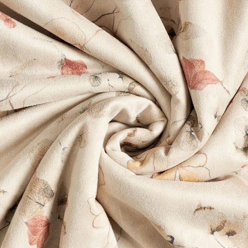 Stretchvelours met Sherpa-achterkant en delicate bloemen | Katia Fabrics – natuur,  image number 4