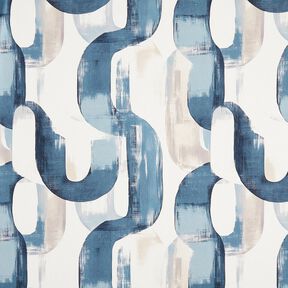 Decostof Half panama abstracte ketting – ivoor/blauw | Stofrestant 100cm, 