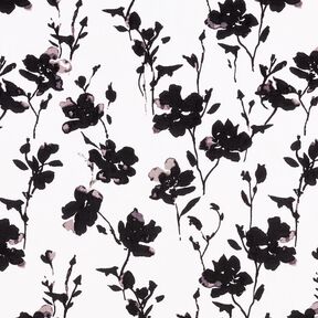Viscosestof abstracte bloemenprint – wit/zwart, 