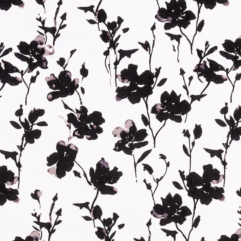 Viscosestof abstracte bloemenprint – wit/zwart, image number 1