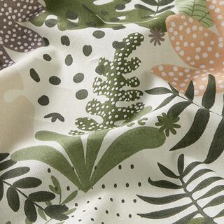 Katoenen stof Cretonne Abstracte jungleplanten – wit/groen, 
