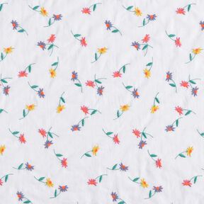 Fijne katoenen batist opgestikte bloemen | Poppy Fabrics – wit/neon oranje, 