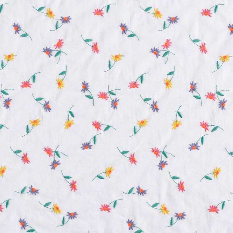 Fijne katoenen batist opgestikte bloemen | Poppy Fabrics – wit/neon oranje,  image number 1