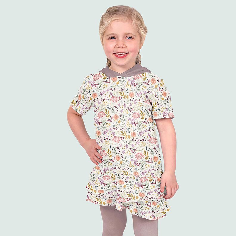 Mousseline/dubbel gehaakte stoffen Aquarel bloemenweide Digitaal printen – creme,  image number 6