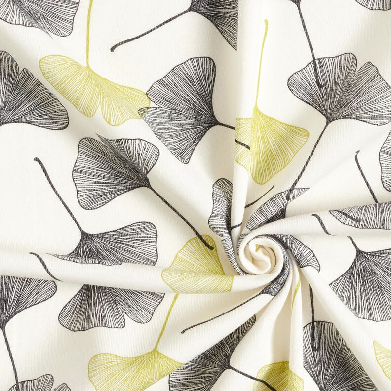 Katoenjersey Gingko-bladeren – ecru/zachtgroen,  image number 3