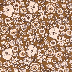 Katoenen stof Cretonne Retrobloemen – olijf/roos, 