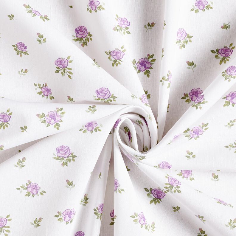 Katoenpopeline Zachte rozen – lavendel/wit, image number 3