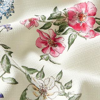 Panama stretch grote bloemen – creme/intens roze, 