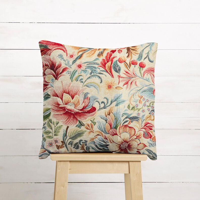 Decostof Gobelin prachtige bloemen – lichtbeige/rood,  image number 6