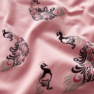 Katoenjersey glitter-pauwen – roze, 