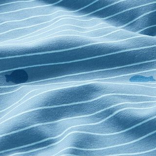 Katoenjersey Schepen op golvende lijnen – lichtblauw, 