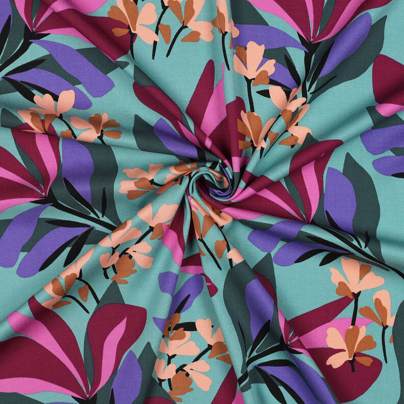 Viscosestof stretch Spring Garden | Nerida Hansen – aquablauw/bordeauxrood,  image number 3