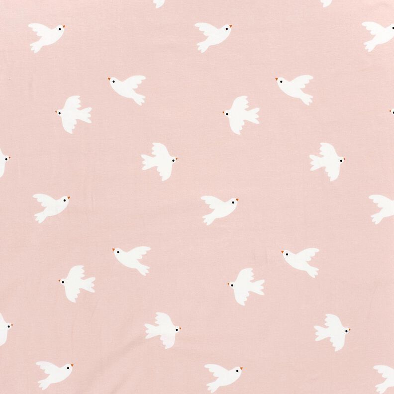 Katoenjersey grote vogels – roos/wit,  image number 1