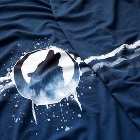 French Terry Panel mystieke wolf | Glitzerpüppi – marineblauw/wit, 