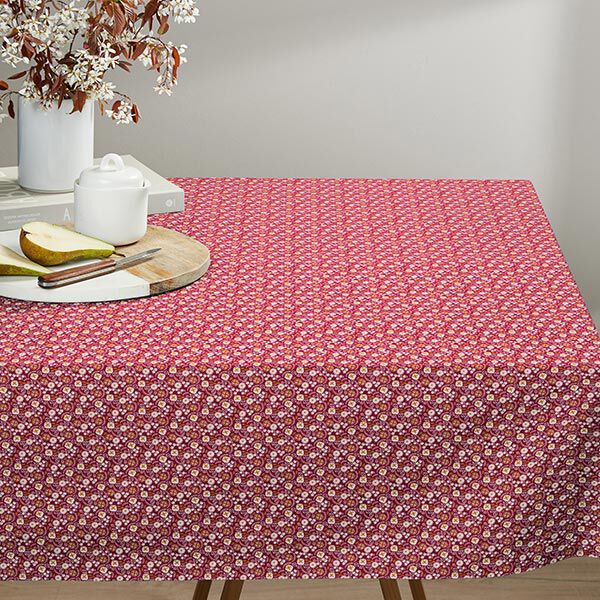 Katoenen stof Cretonne Kleine bloesems – framboos/roos, image number 6