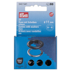 Oogjes met sluitringen [20 stuks | Ø 11 mm] | Prym – zwart/zilver metallic, 