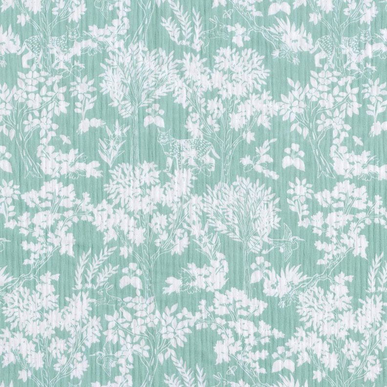 Mousseline/dubbel gehaakte stoffen Bloemenmotief – eucalyptus/wit,  image number 1