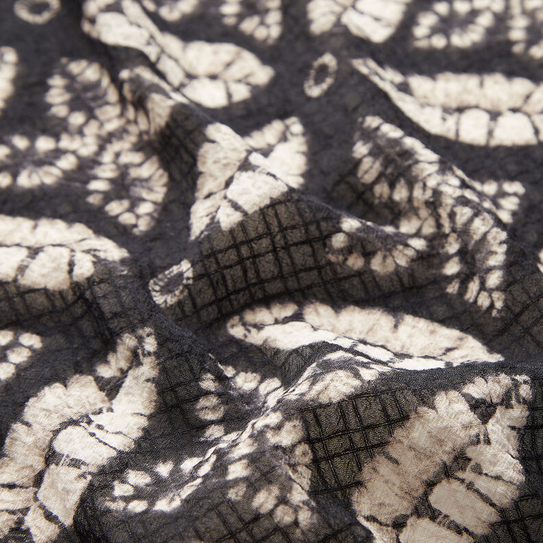 Crêpe chiffon bladprint – zwart/beige, image number 2